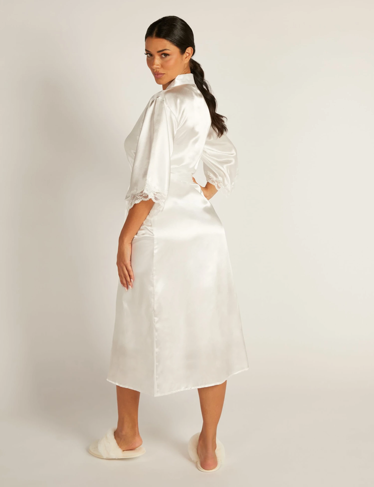 Amelia Satin Lace Trim Wide Sleeve Robe 2 Amelia Satin Lace Trim Wide Sleeve Robe - Image 2