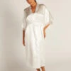 Amelia Satin Lace Trim Wide Sleeve Robe