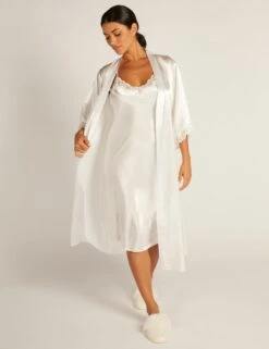 Amelia Satin Lace Trim Wide Sleeve Robe 14 Amelia Satin Lace Trim Wide Sleeve Robe -Cyberjammies Store Amelia Satin Lace Trim Wide Sleeve Robe 4