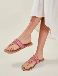 Accessorize Beaded Circle Flat Toe Thong Sandals