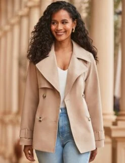 Belted Double Breasted Short Trench-Style Coat