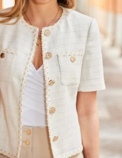 Bouclé Collarless Short Sleeve Jacket -Cyberjammies Store Boucl Collarless Short Sleeve Jacket 5