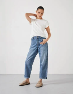 Boyfriend Mid Rise Cropped Turn Up Jeans