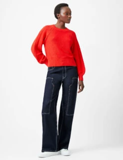 French Connection Cable Knit Sleeve Crew Neck Jumper