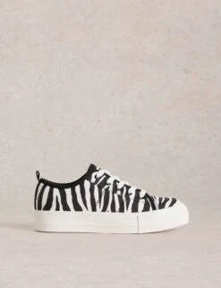 WHITE STUFF Canvas Animal Print Platform Trainers