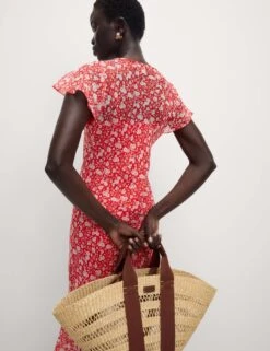 Chiffon Floral V-Neck Angel Sleeve Midaxi Tea Dress -Cyberjammies Store Chiffon Floral V Neck Angel Sleeve Midaxi Tea Dress 3