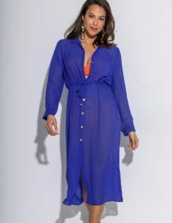 Pour Moi Chiffon Tie Waist Midaxi Beach Shirt