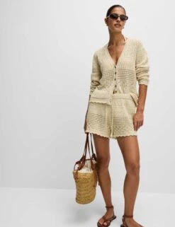 Cotton Blend Pointelle V-Neck Button Front Cardigan -Cyberjammies Store Cotton Blend Pointelle V Neck Button Front Cardigan 2