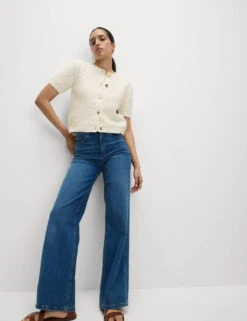 Cotton Blend Textured Button Front Cropped Cardigan -Cyberjammies Store Cotton Blend Textured Button Front Cropped Cardigan 3