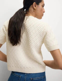 Cotton Blend Textured Button Front Cropped Cardigan -Cyberjammies Store Cotton Blend Textured Button Front Cropped Cardigan 4