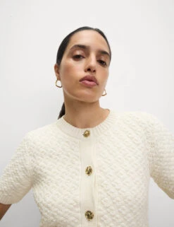 Cotton Blend Textured Button Front Cropped Cardigan -Cyberjammies Store Cotton Blend Textured Button Front Cropped Cardigan 6