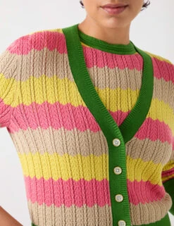 Cotton Rich Colour Block Pointelle Cardigan -Cyberjammies Store Cotton Rich Colour Block Pointelle Cardigan 3