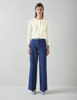 Cotton Rich Crew Neck Button Front Cardigan