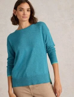 WHITE STUFF Cotton Rich Crew Neck Stepped Hem Jumper