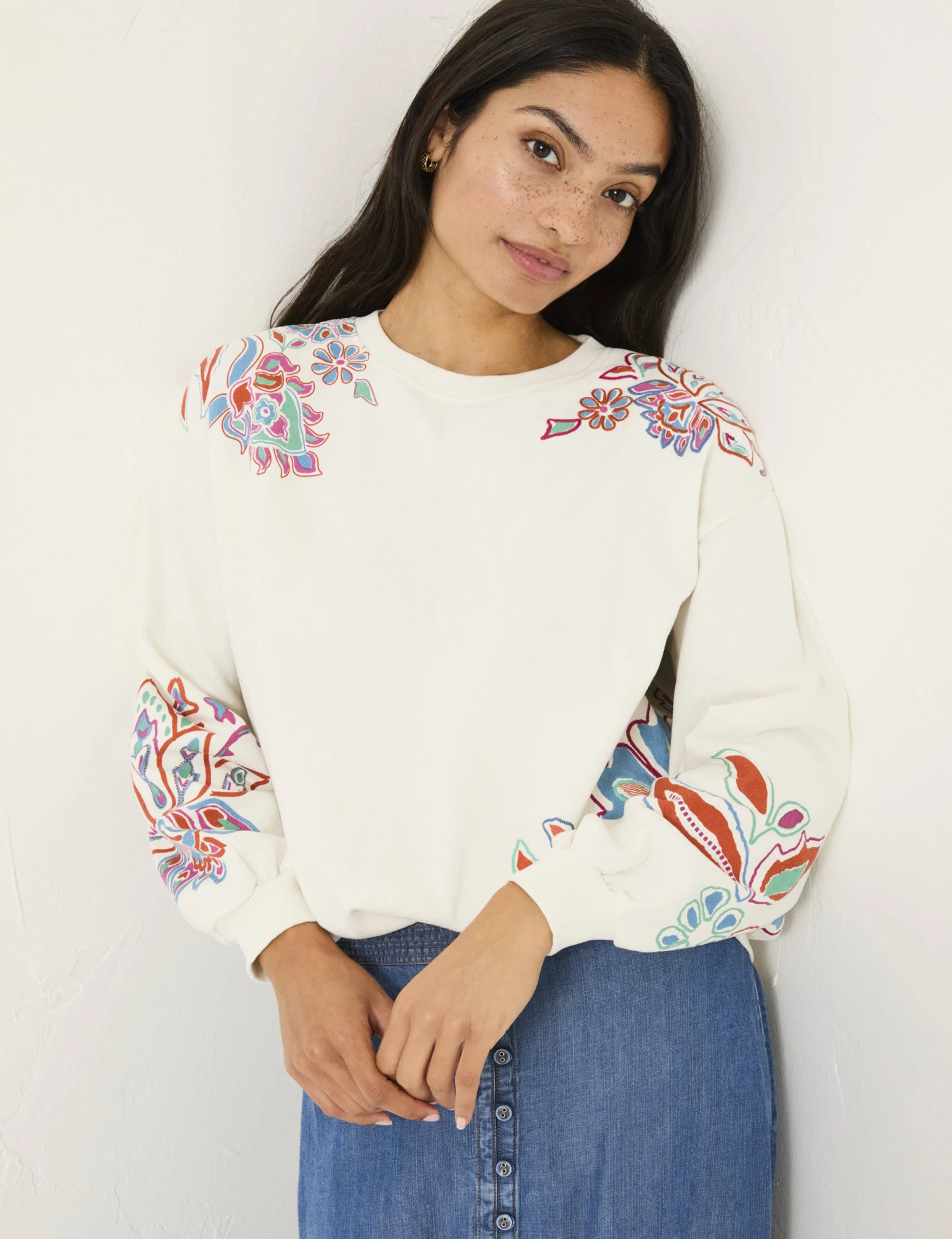 Cotton Rich Embroidered Crew Neck Sweatshirt 1 Cotton Rich Embroidered Crew Neck Sweatshirt