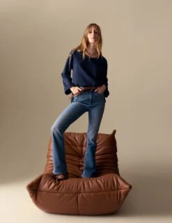 Cotton Rich High Waisted Flared Jeans -Cyberjammies Store Cotton Rich High Waisted Flared Jeans 4