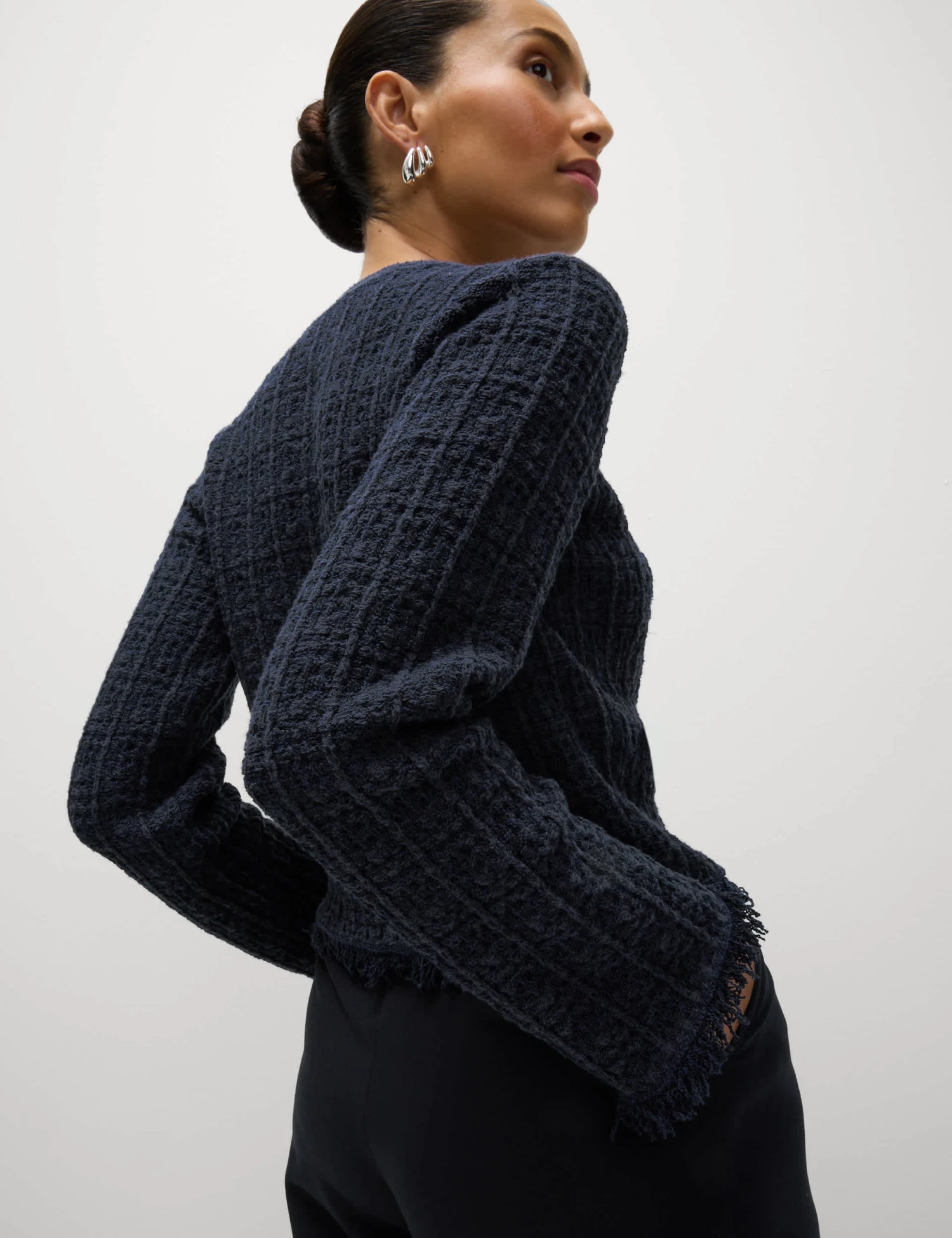 Cotton Rich Knitted Crew Neck Fringe Cardigan 4 Cotton Rich Knitted Crew Neck Fringe Cardigan - Image 4