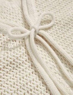 Cotton Rich Pointelle V-Neck Tie Front Relaxed Cardigan 15 Cotton Rich Pointelle V-Neck Tie Front Relaxed Cardigan -Cyberjammies Store Cotton Rich Pointelle V Neck Tie Front Relaxed Cardigan 4