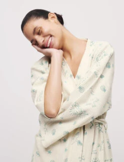 Cotton Rich Printed Waffle Dressing Gown