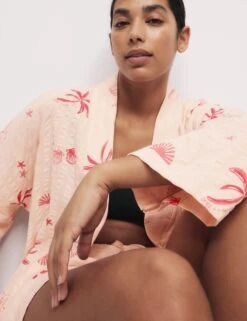 Cotton Rich Seersucker Shell Print Wrap