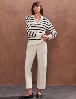 Cotton Rich Striped Collared Relaxed Jumper