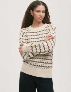 Cotton Rich Striped Crew Neck Jumper