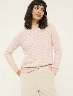 Cotton Rich Textured Striped Jumper