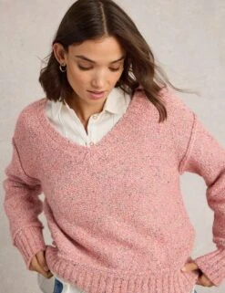WHITE STUFF Cotton Rich Textured V-Neck Jumper
