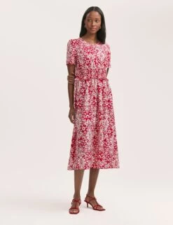 Crepe Printed Midi Tea Dress
