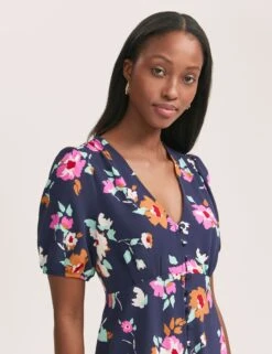 Crepe V-Neck Button Through Midi Tea Dress -Cyberjammies Store Crepe V Neck Button Through Midi Tea Dress 3