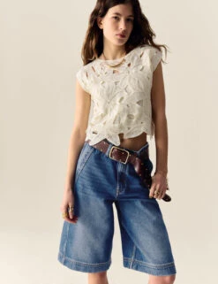 Denim High Waisted Bermuda Shorts