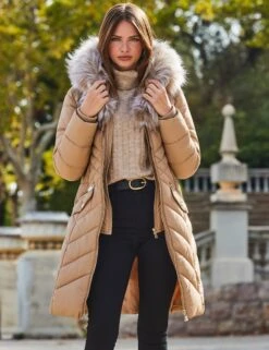 Faux Fur Padded Shawl Collar Puffer Coat