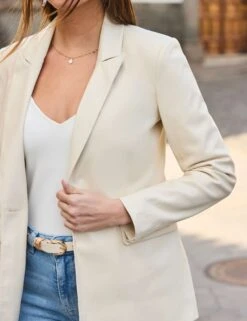 Faux Leather Single Breasted Blazer 11 Faux Leather Single Breasted Blazer -Cyberjammies Store Faux Leather Single Breasted Blazer 3