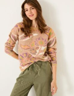 Floral Crew Neck Jumper With Wool