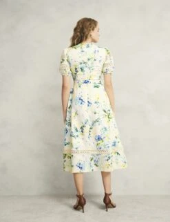 Floral Midi Skater Dress With Linen -Cyberjammies Store Floral Midi Skater Dress with Linen 3