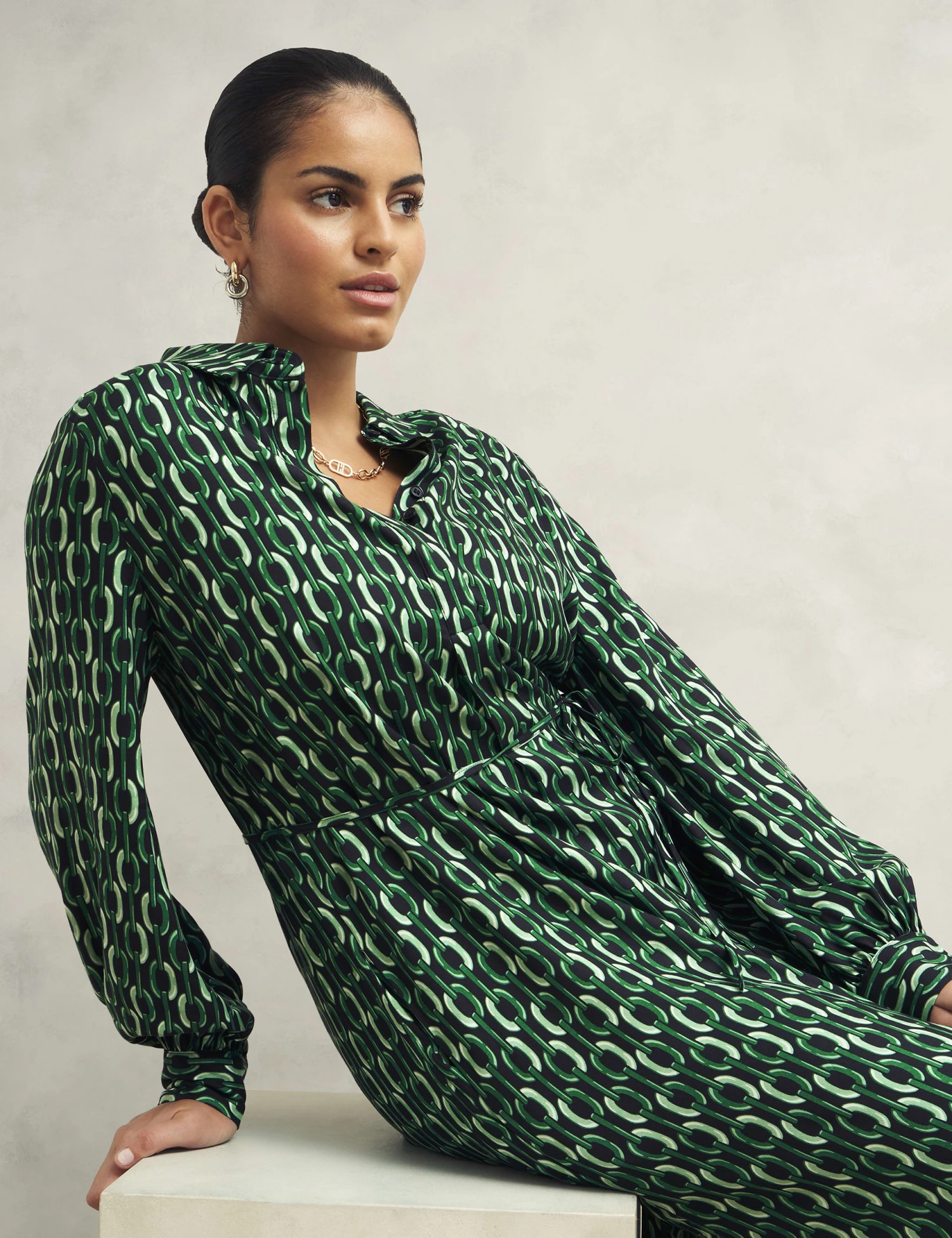 Geometric Collared Midi Shirt Dress 5 Geometric Collared Midi Shirt Dress - Image 5