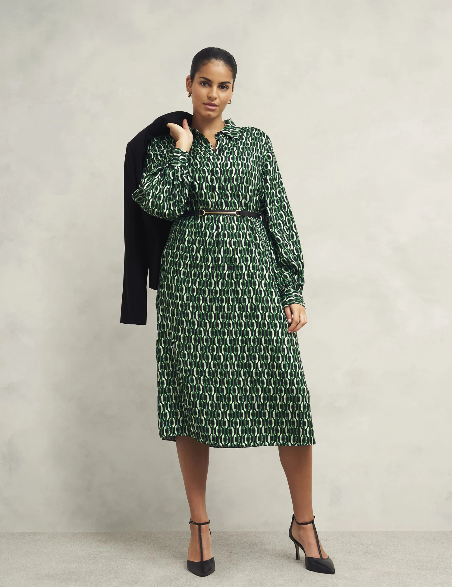 Geometric Collared Midi Shirt Dress 7 Geometric Collared Midi Shirt Dress - Image 7