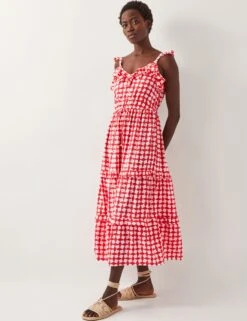 MONSOON Geometric V-Neck Tiered Midi Beach Dress