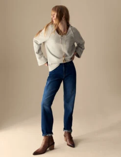 Girlfriend Mid Rise Turn Up Jeans With Lyocell