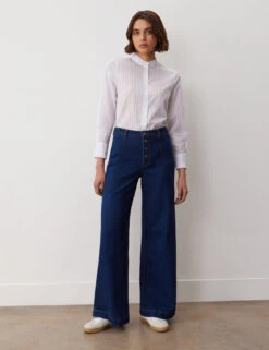 High Waisted Button Front Wide Leg Jeans