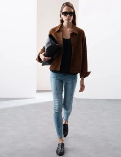 High Waisted Pintuck Skinny Jeans With Lyocell