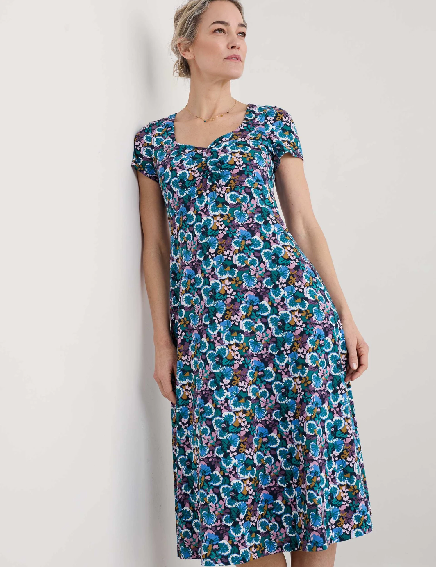 Jersey Floral Midi Waisted Dress 3 Jersey Floral Midi Waisted Dress - Image 3