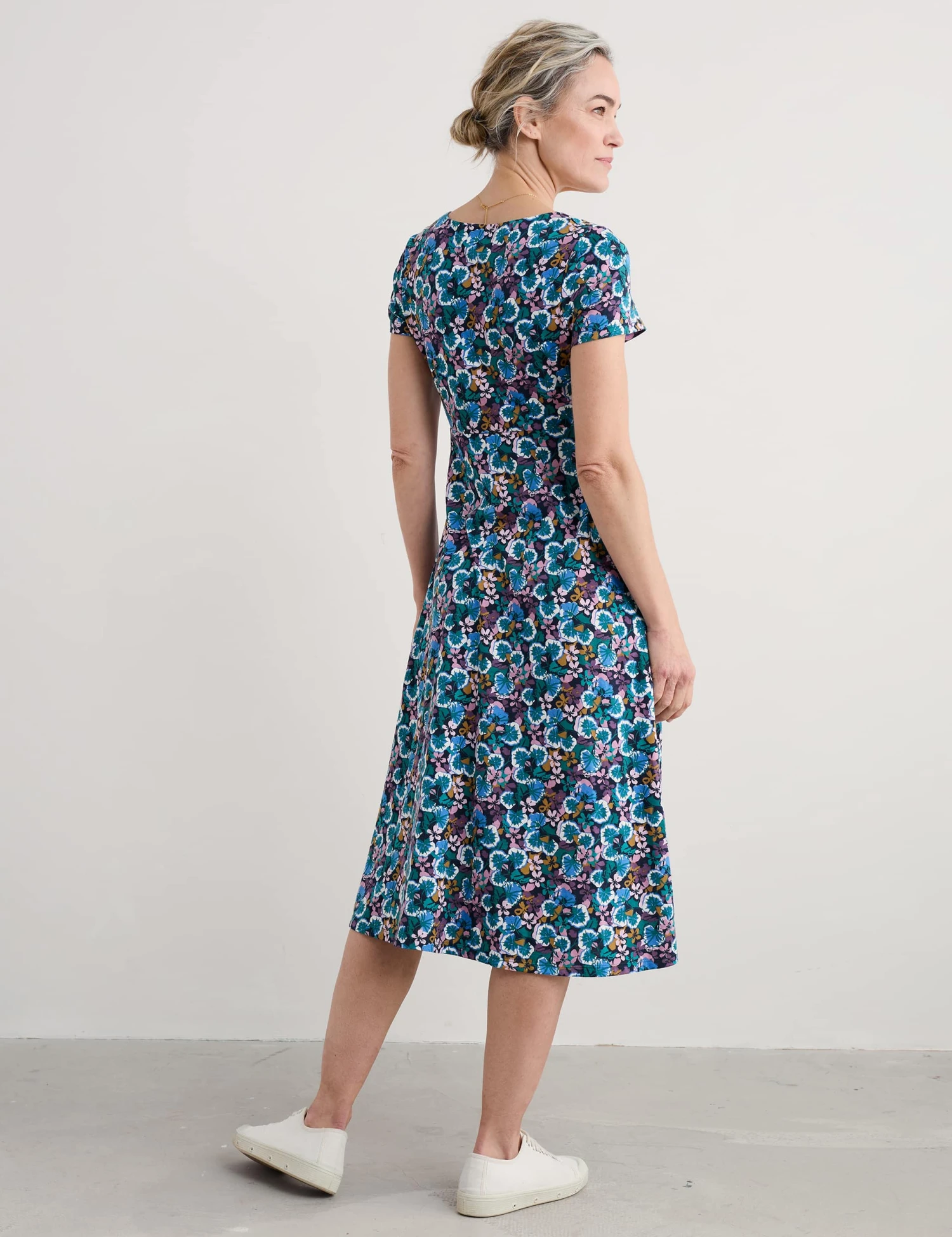 Jersey Floral Midi Waisted Dress 4 Jersey Floral Midi Waisted Dress - Image 4