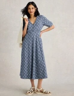 WHITE STUFF Jersey Printed Midi Waisted Dress -Cyberjammies Store Jersey Printed Midi Waisted Dress 2