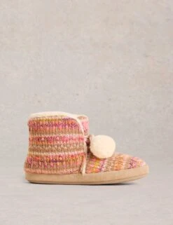 WHITE STUFF Knitted Pom Pom Slipper Boots