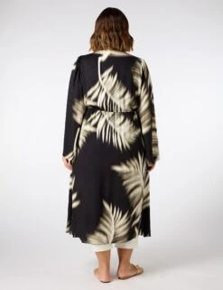 Leaf Print Drawstring Waist Longline Kimono -Cyberjammies Store Leaf Print Drawstring Waist Longline Kimono 3