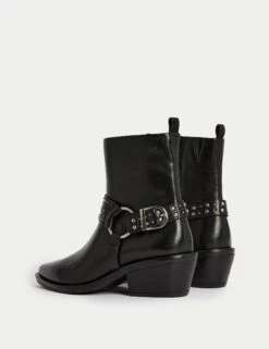 Leather Block Heel Ankle Boots -Cyberjammies Store Leather Block Heel Ankle Boots 2