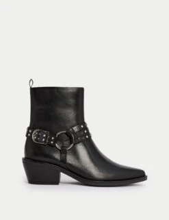 Leather Block Heel Ankle Boots