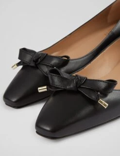 Leather Bow Block Heel Square Toe Pumps -Cyberjammies Store Leather Bow Block Heel Square Toe Pumps 3