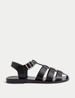 Leather Buckle Ankle Strap Flat Sandal